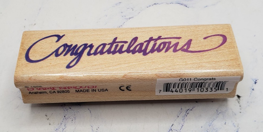 Stampendous Congratulations Cursive Script Wood Mounted Rubber Stamp G011